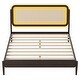 preview thumbnail 16 of 18, Queen Size Platform Bed with LED Headboard and Rattan Accent, Natural Wood
