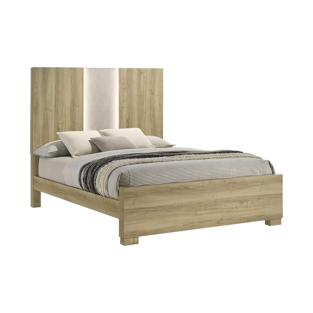 Amey King Panel Bed with Built In Light, White Trim, Brown Driftwood