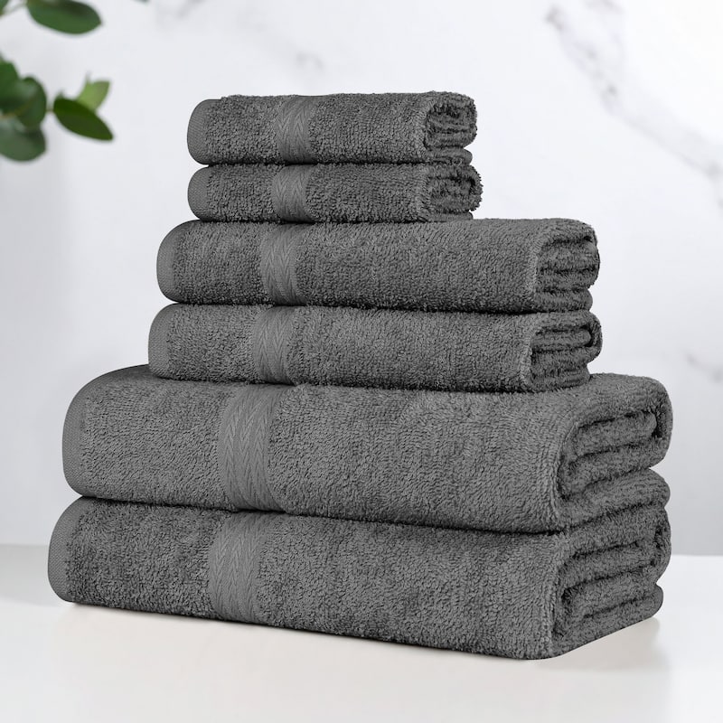 Superior Miami 100% Cotton 6-Piece Towel Set - Lightweight & Quick Drying - Charcoal