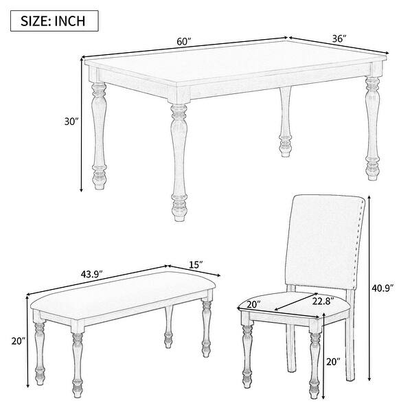 6-Piece Wood Dining Table Set Rectangular Table with Turned Legs - Bed ...