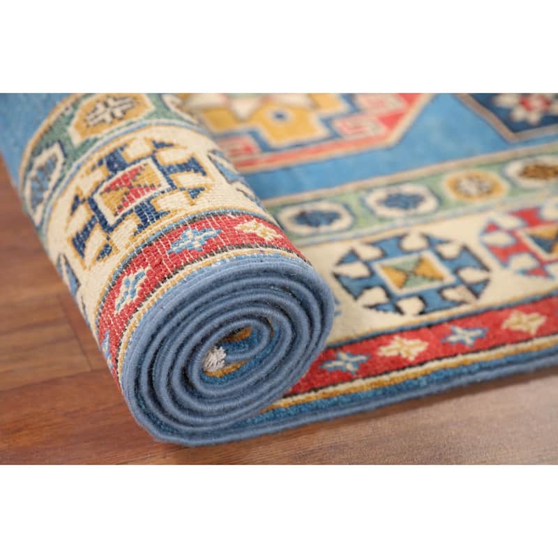 Blue Kazak Runner Rug Hand-Knotted Wool Carpet - 2'9" x 9'3"