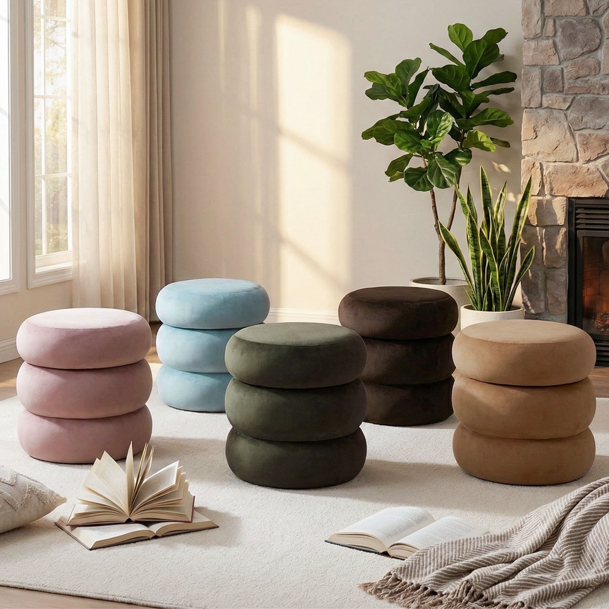 Modern Round Velvet Ottoman With Storage
