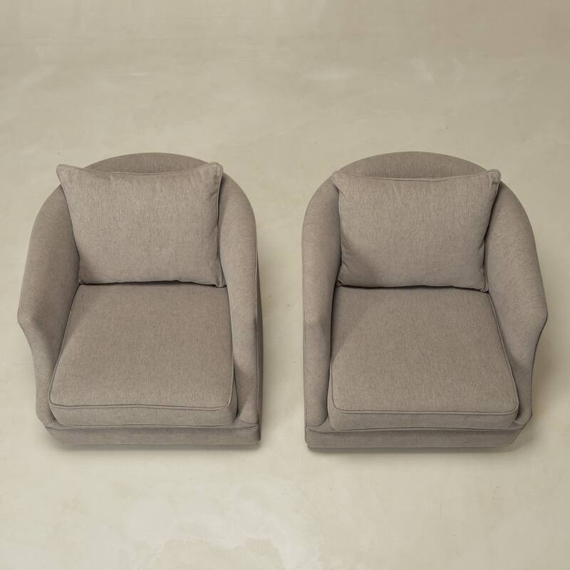 KINWELL 31" Wide Linen Fabric Upholstered Swivel Barrel Accent Chair