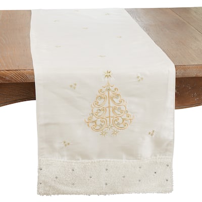 Festive Embroidered Christmas Tree Table Runner - 16"x72"