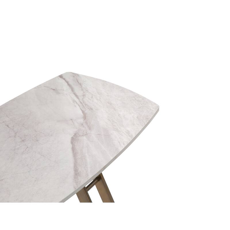 HomeRoots 24" White And Bronze Ceramic Faux Marble and Steel End Table - 24.00 in. x 24.00 in. x 16.00 in.