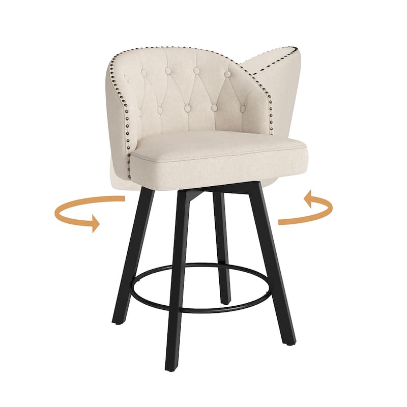 26" Swivel Counter Height Bar Stools Set of 3 Upholstered Counter Stools With Backs - 26" H