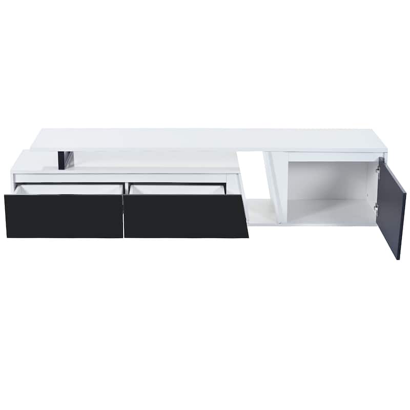 White Modern Extendable TV Stand with Drawers & Cabinet for TVs Up to 100"