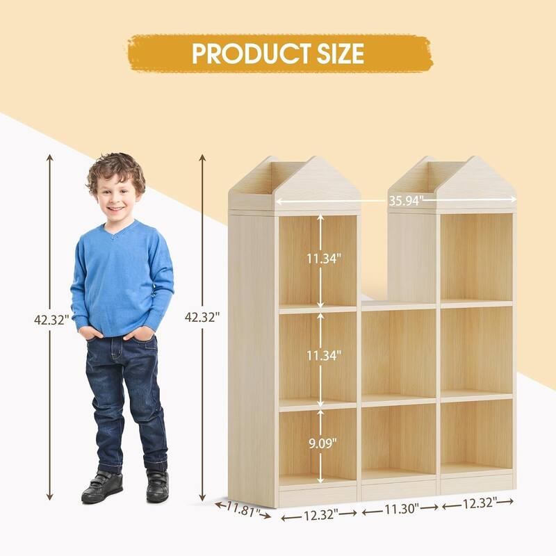 Toy Storage Organizer 8-Cubby Kids Bookshelf Natural Bookcase