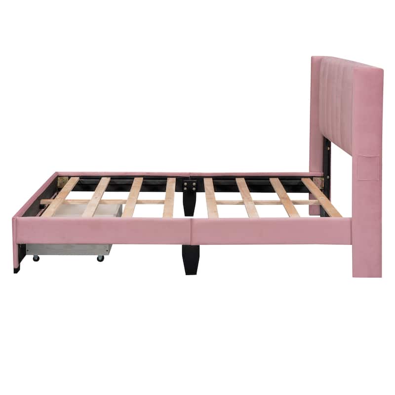 Upholstered Bed Frame with LED Lights