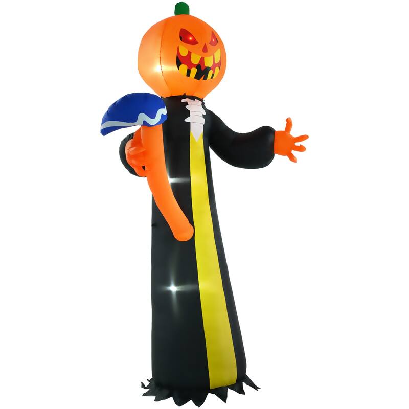 10ft Inflatable Halloween Pumpkin Head Ghost with Hammer Blow Up Outdoor LED Yard Display Waterproof