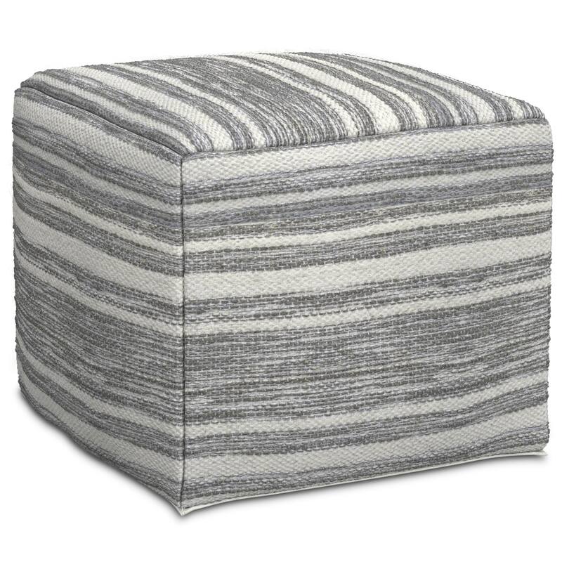 WYNDENHALL Eleanor Contemporary Square Woven Pouf in Black Melange, White Wool