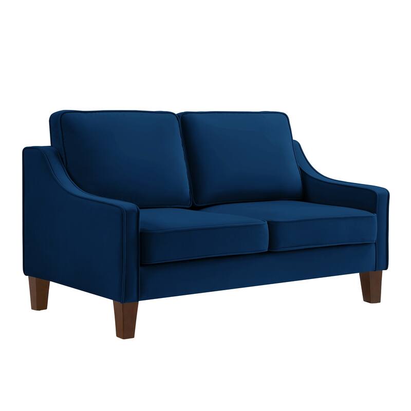 Modern Loveseat sofa for Living Room, Upholstered Velvet Small Couch with Wooden Legs for Bedroom, Navy