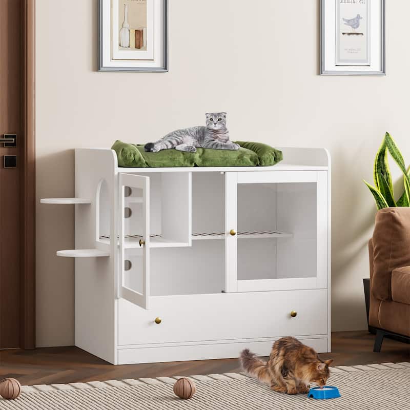 40" Cat-Friendly Litter Box Enclosure with Storage Bookcase Cabinet