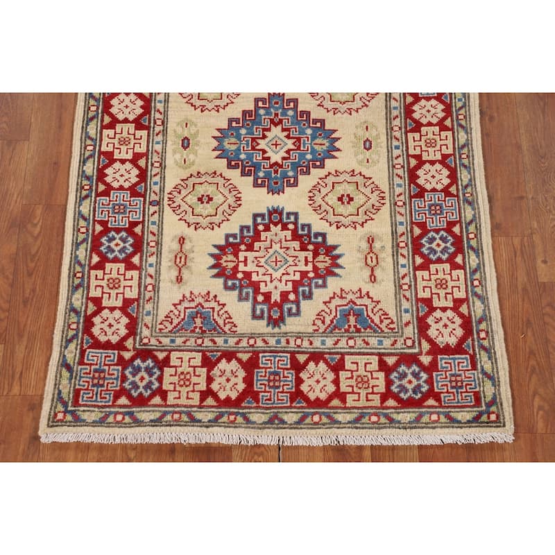 Beige Traditional Kazak Foyer Rug Hand-Knotted Wool Carpet - 2'9" x 4'0"