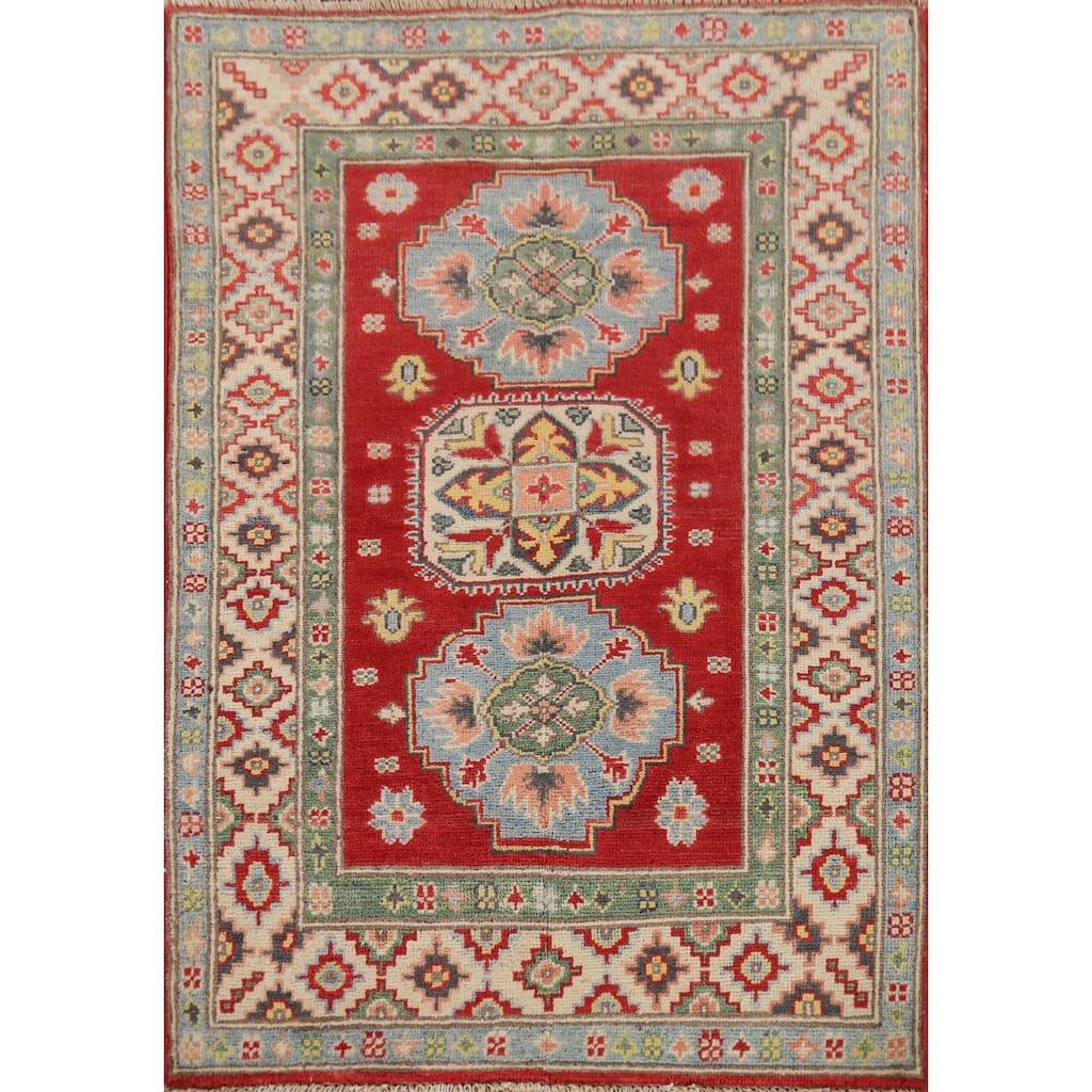 Traditional Red Kazak Foyer Rug Handmade Wool Carpet - 2'10" x 3'9"