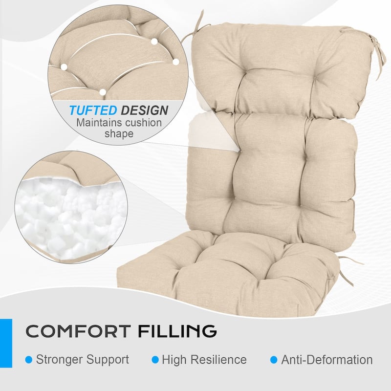 Aoodor Outdoor 45"x 22" x5" Tufted High Back Cushions Patio Replacement Chair Cushion with Ties, Set of 2 - 45" x 22" x 5"
