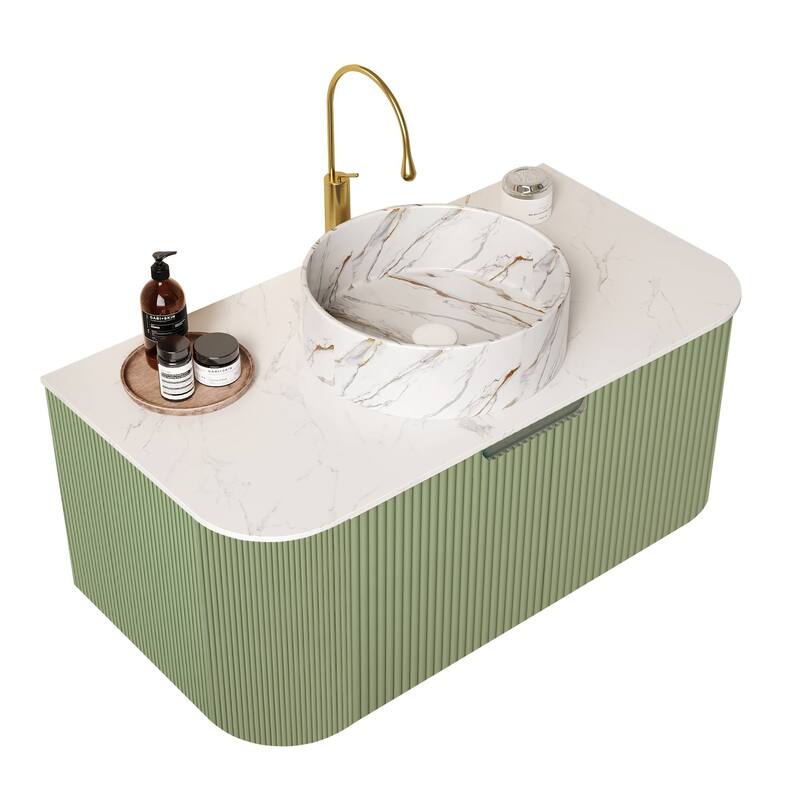 Wall Mounted Bathroom Vanity with Sink - 36" - Light Green