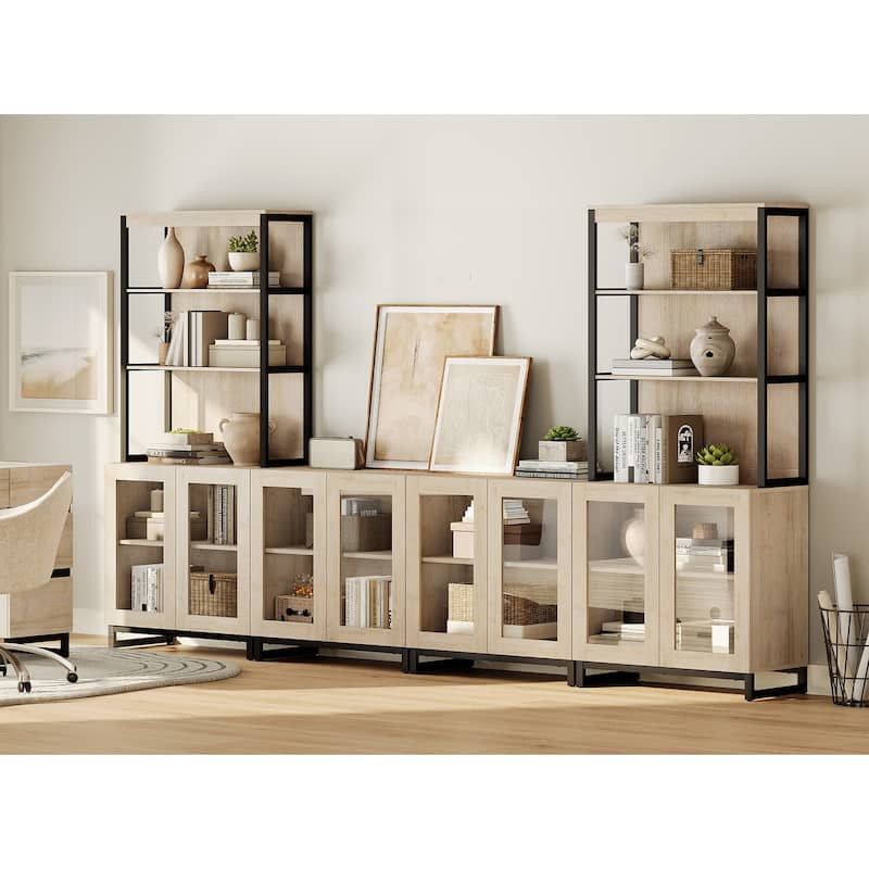 Modern 72" Tall Bookcases with Glass Doors and Adjustable Shelves, Wood Bookshelves for Home Office, Living room.