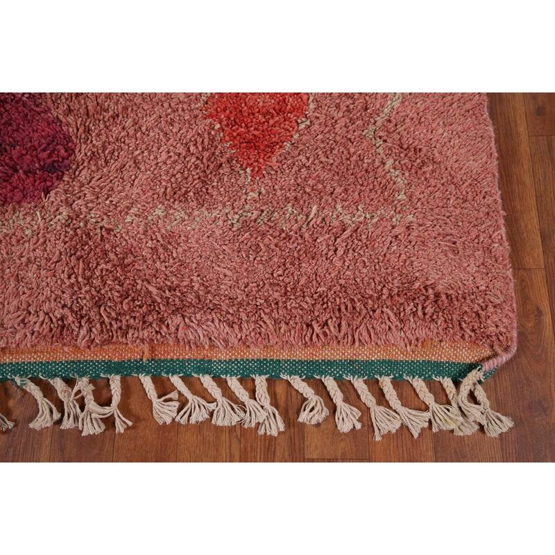 Pink Plush Moroccan Oriental Area Rug Handmade Wool Carpet - 5'11" x 10'0"