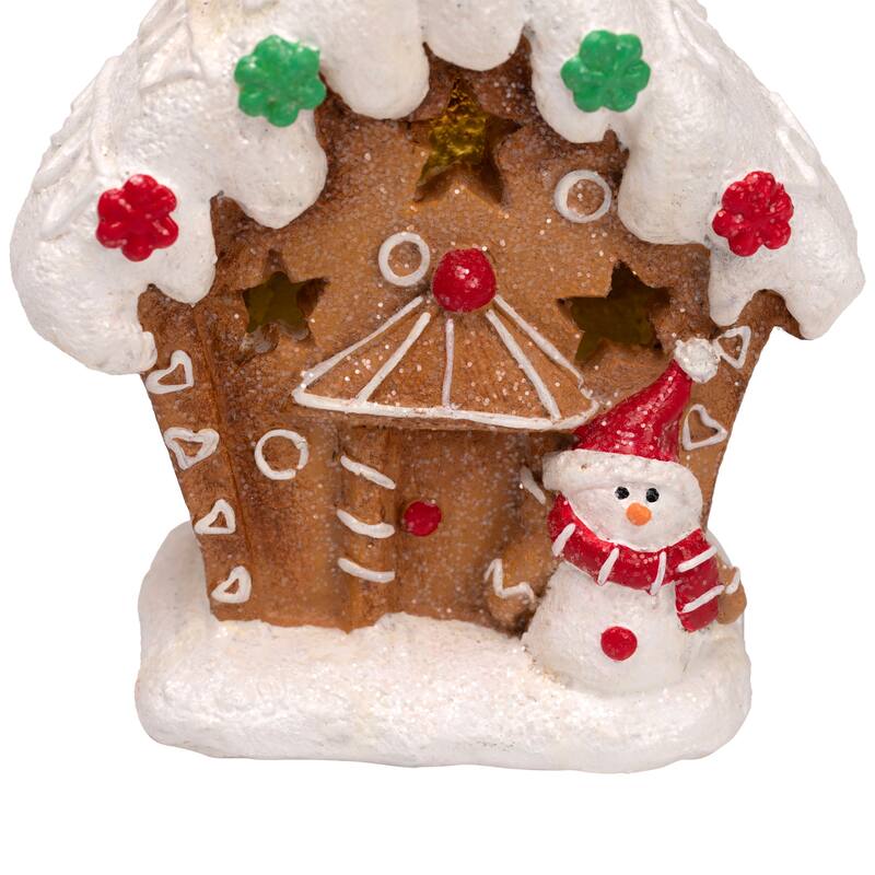 LED Lighted Gingerbread House with Snowman Christmas Decoration - 6"