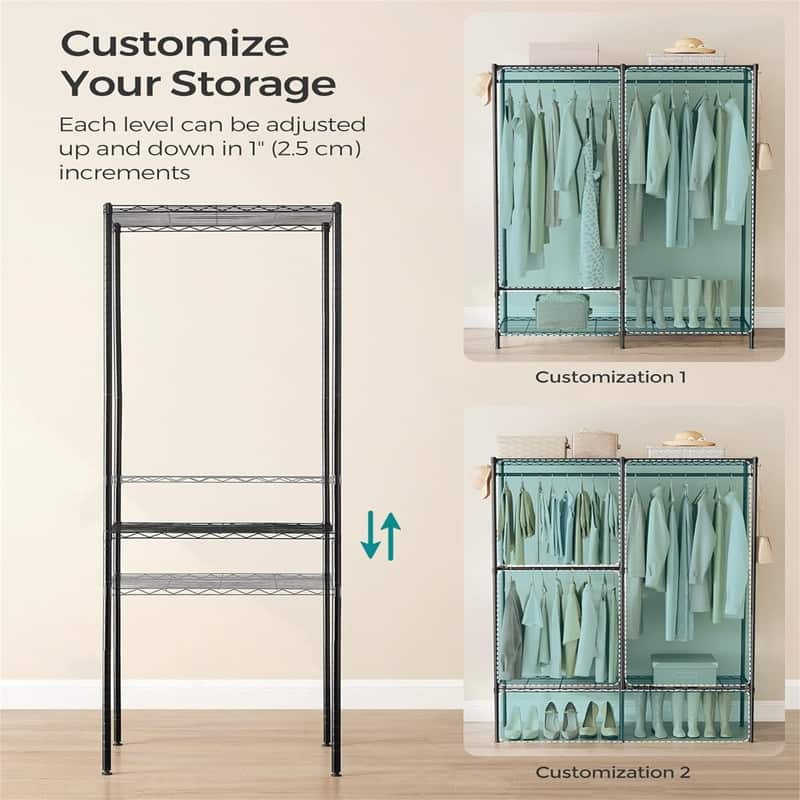 Freestanding Wardrobe Closet - 15.8"D x 47.2"W x 70.9"H