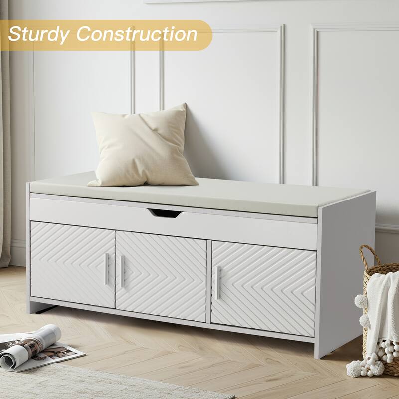 Wooden Entryway Storage Bench with Cushioned Seat - Hidden Compartment Shoe Bench, Multipurpose Hallway & Bedroom Storage