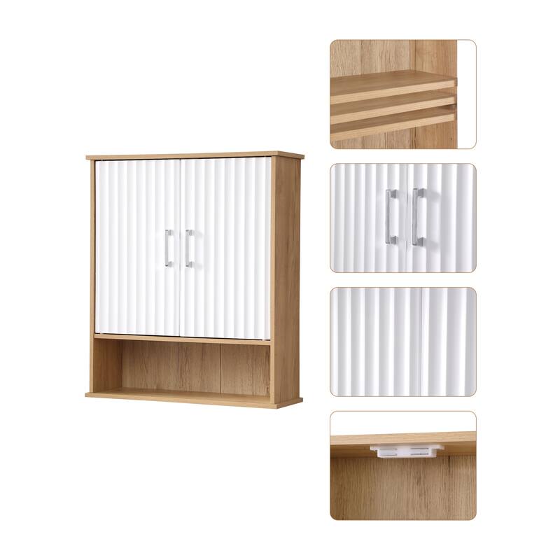 Bathroom Wall Cabinet with Double - Door, Bottom Shelf, Wavy - Patterned Doors, Adjustable Inner Shelf, Easy Installation