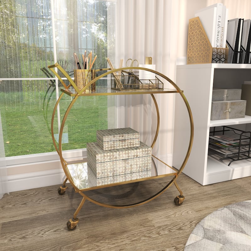 Metal Contemporary Bar Cart with Wheels