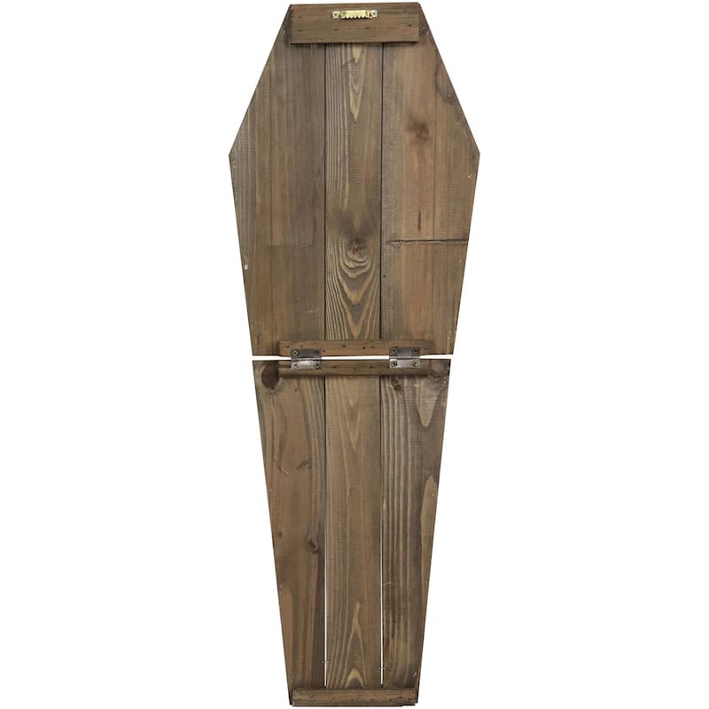 Haunted Hill Farm 33-In. Wood Coffin Welcome Sign with Folding Storage Hinges for Halloween Hanging Decoration