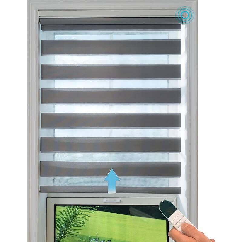 Motorized Zebra Blinds with Remote Control Window Shades - 29x72" - Grey