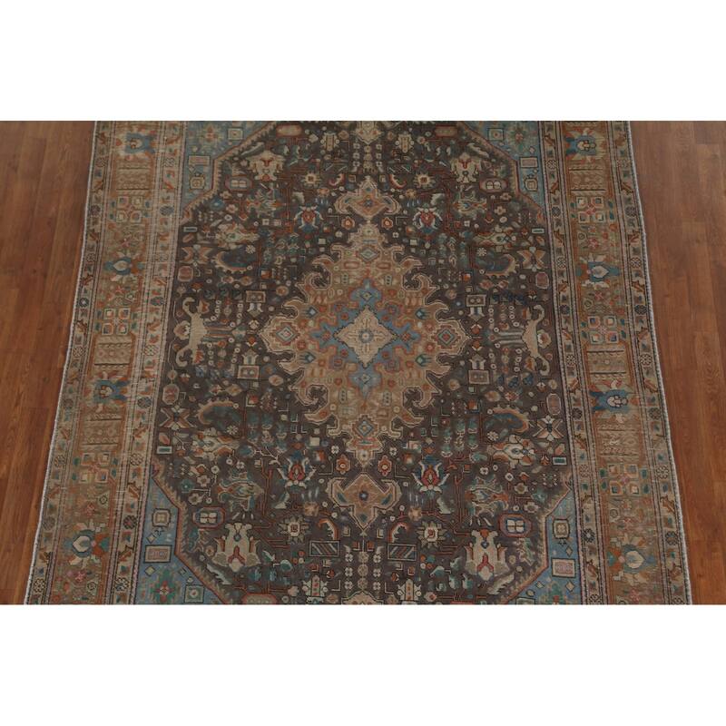 Gray Over-Dyed Tabriz Persian Vintage Rug Hand-Knotted Wool Carpet - 6'7"x 9'6"
