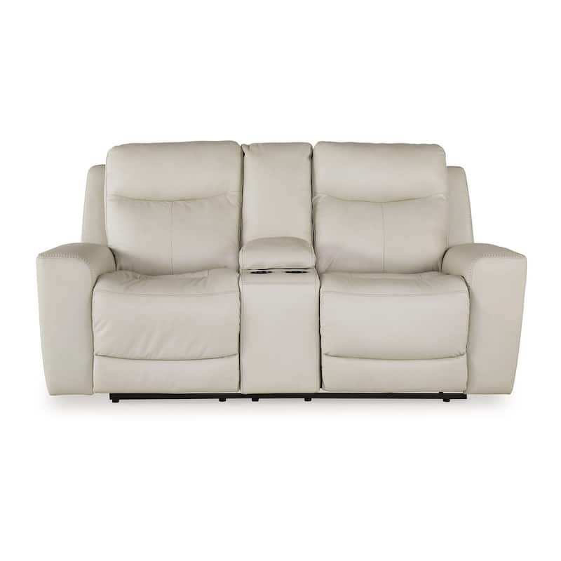 Minda Power Recliner Loveseat, Off White Real Leather, USB, 79 Inch