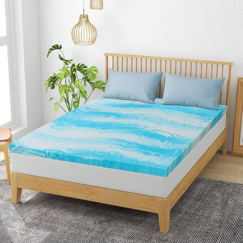 Mattress Topper, 2 Inch Gel Memory Foam Mattress Topper - Ripple Blue