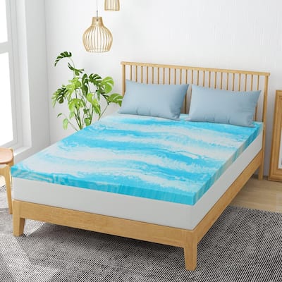 Mattress Topper, 2 Inch Gel Memory Foam Mattress Topper - Ripple Blue
