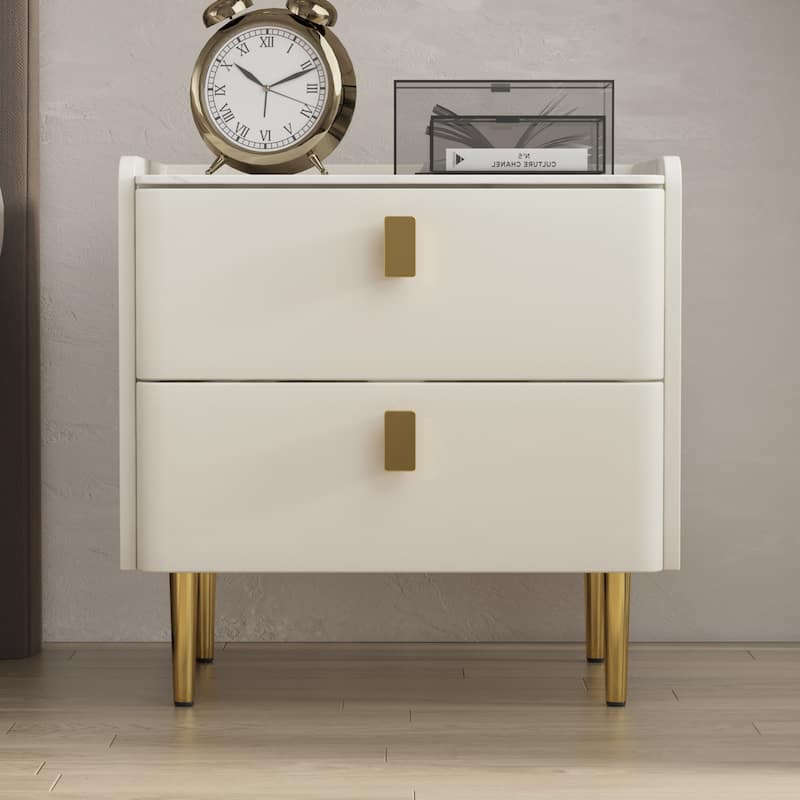 Modern Luxury 2-drawer Faux Leather Bedroom Nightstand