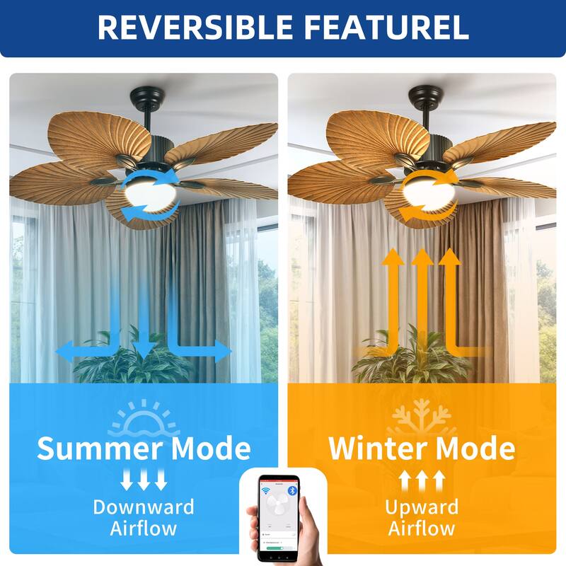 Moasis 52" Palm Leaf Fan Smart Tropical Ceiling Fan with LED Light and Remote