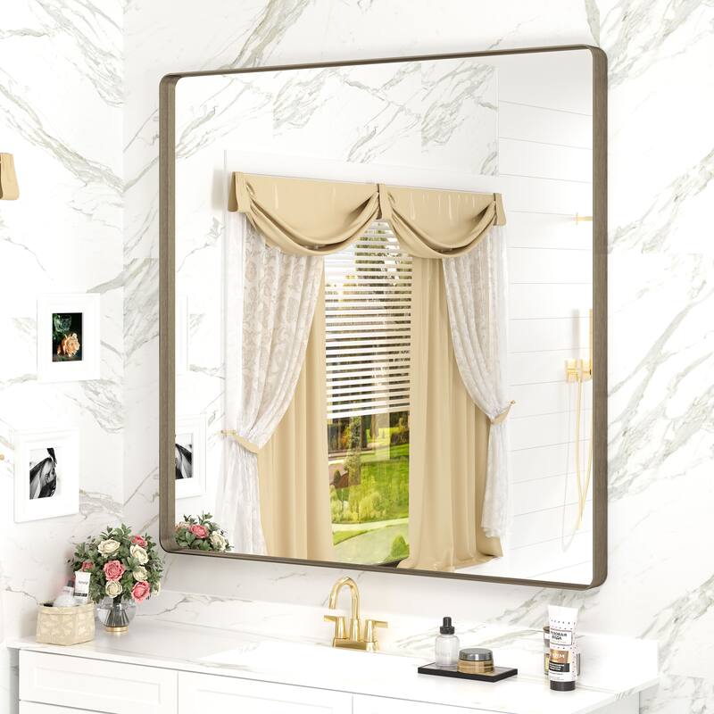 Modern Metal Frame Wall Mounted Bathroom Vanity Mirror - 36x36 - Bronze