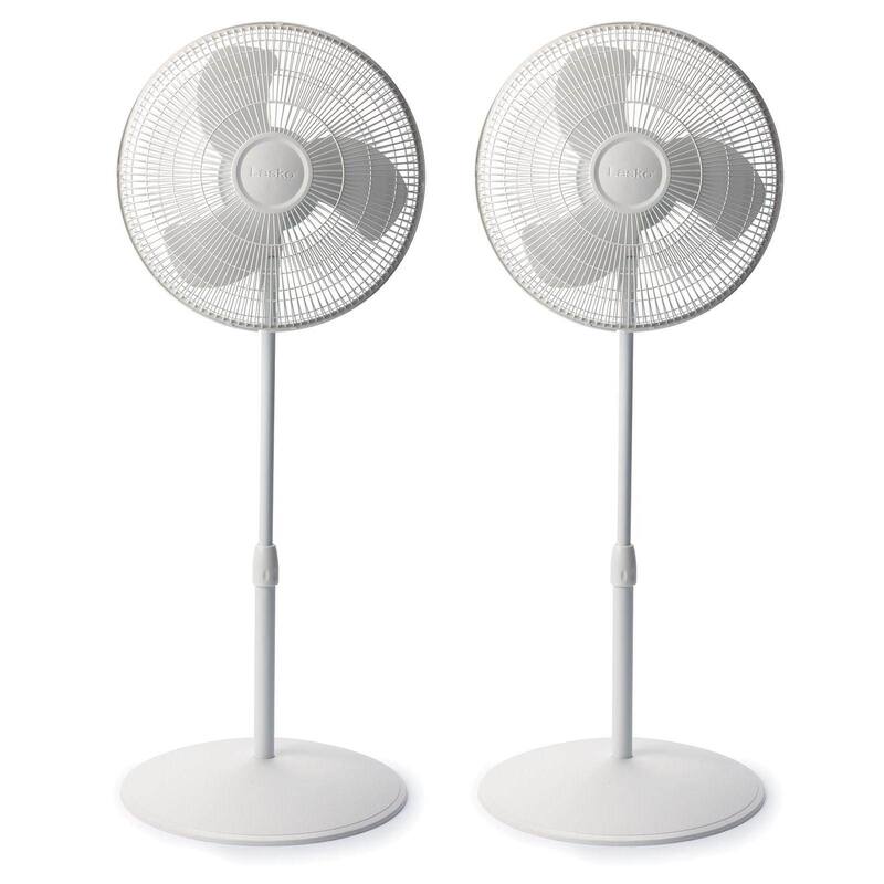 Lasko 16 Inch 3 Speed Oscillating Adjustable Stand Pedestal Floor Fan (2 Pack) - 9.25