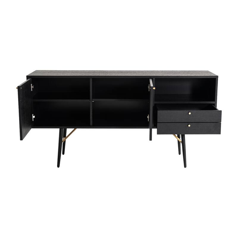 Belo Sideboard Buffet Console, 2 Drawers, Gold Accent, Black, 63 Inch