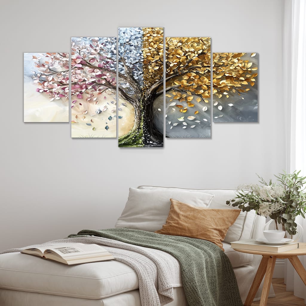 Designart - Four Season Tree Of Life III - Tree of Life Canvas Wall Art Set - Oversized Traditional Wall Decor