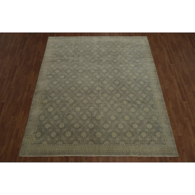 Hand Knotted Oriental 100% Wool Carpet Transitional All-Over Greys & Charcoal Khotan Area Rug - 9' 11'' X 8' 4''
