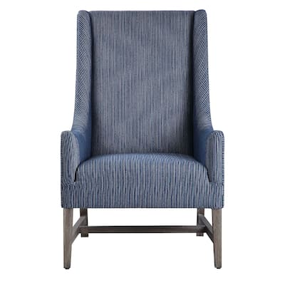 43" Blue and White Striped Wingback Accent Chair