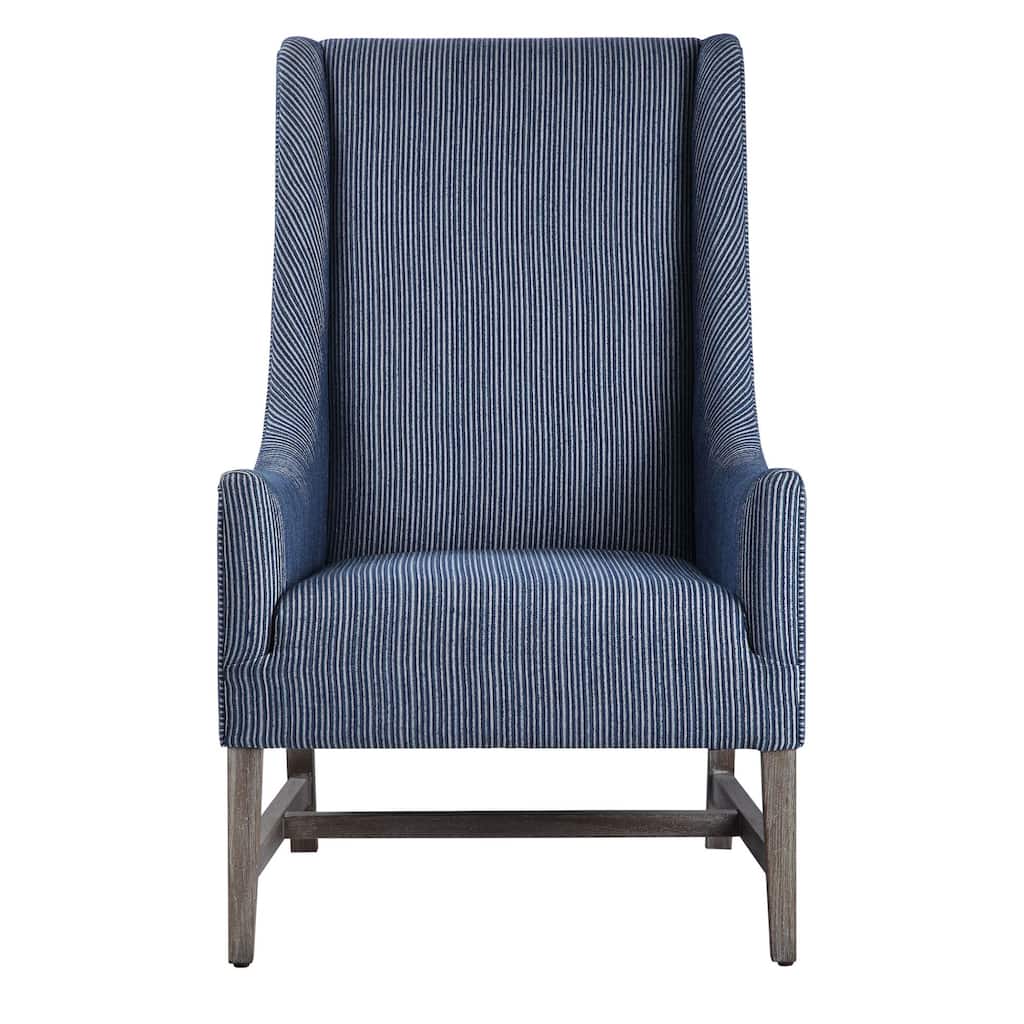 43" Blue and White Striped Wingback Accent Chair