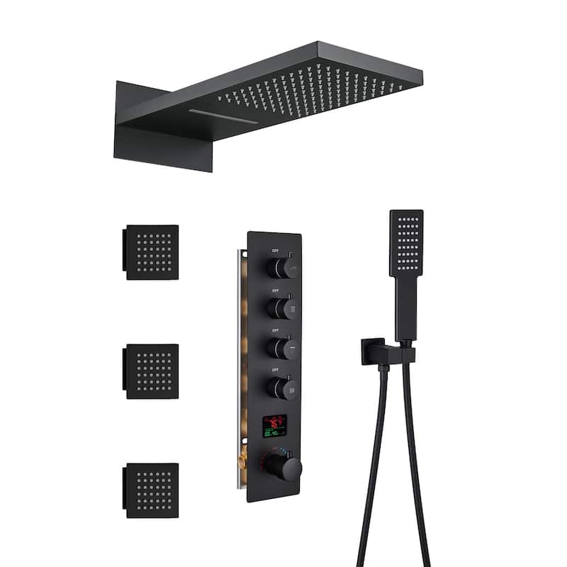 22 Inch Wall Mounted Thermostatic Shower System Temperature Digital Display Shower Faucet Set - Matte Black