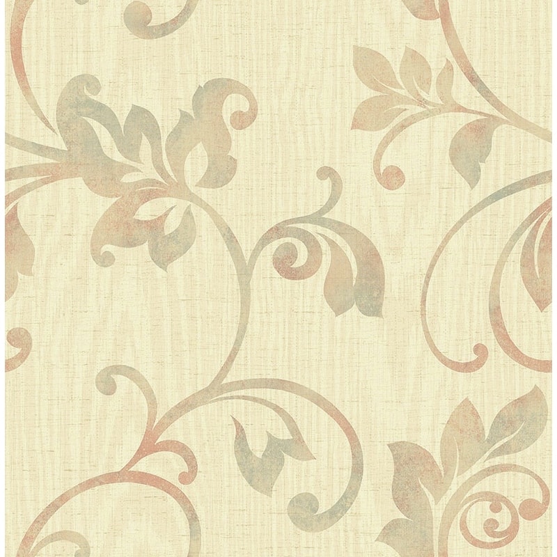 Seabrook Designs Gyneth Acanthus Scrolls Unpasted Wallpaper - 20.5 in W x 33 ft. L - Metallic Parchment & Strawberry