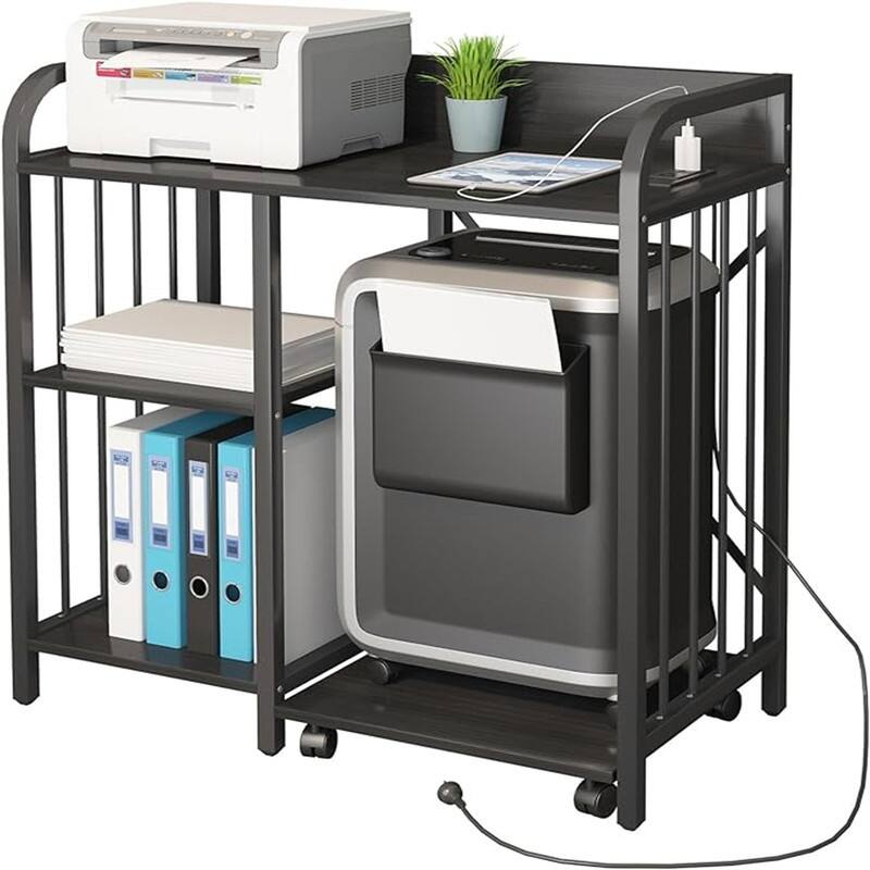 Printer Stand,3-Tier Lateral Office Filing Shelves with Socket and USB Charging Port - 31 x 15.7 x 33.8 inches - Black