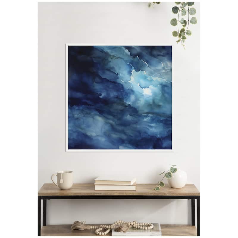 Kate and Laurel Sylvie Rich Blue Watery Abstract Framed Canvas by The Creative Bunch Studio