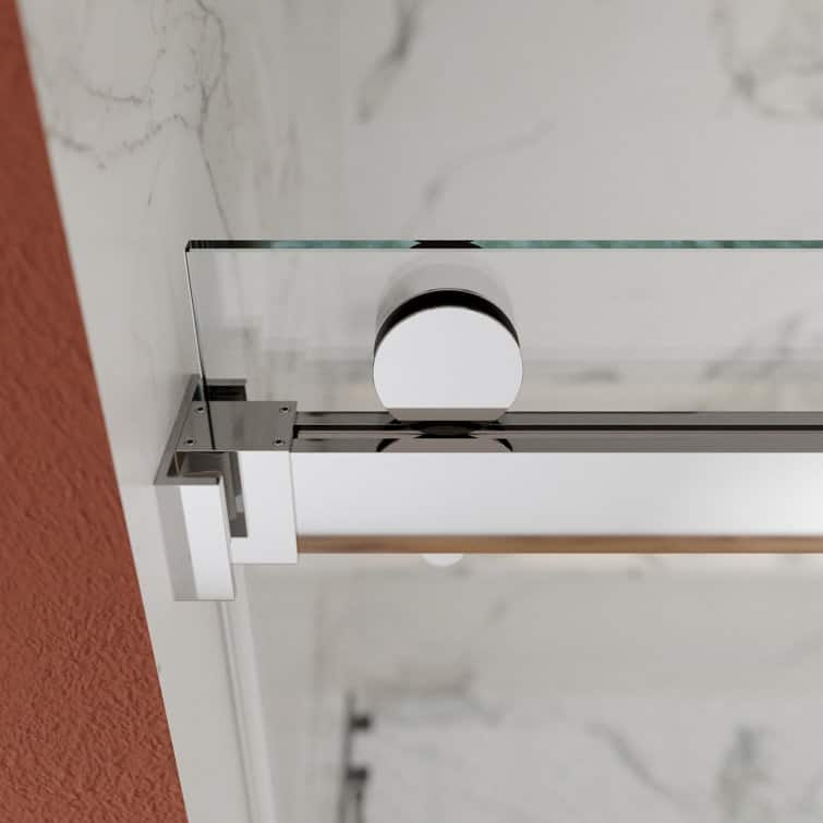 DeerValley 56" - 60" W x 76" H Double Sliding Frameless Shower Enclosure, Stainless Steel Accessories