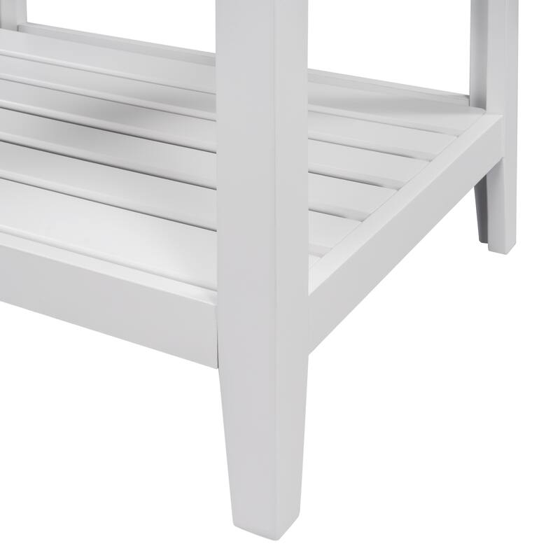 Anmytek White Modern Bathroom Vanity Ceramic Sink with Shelf