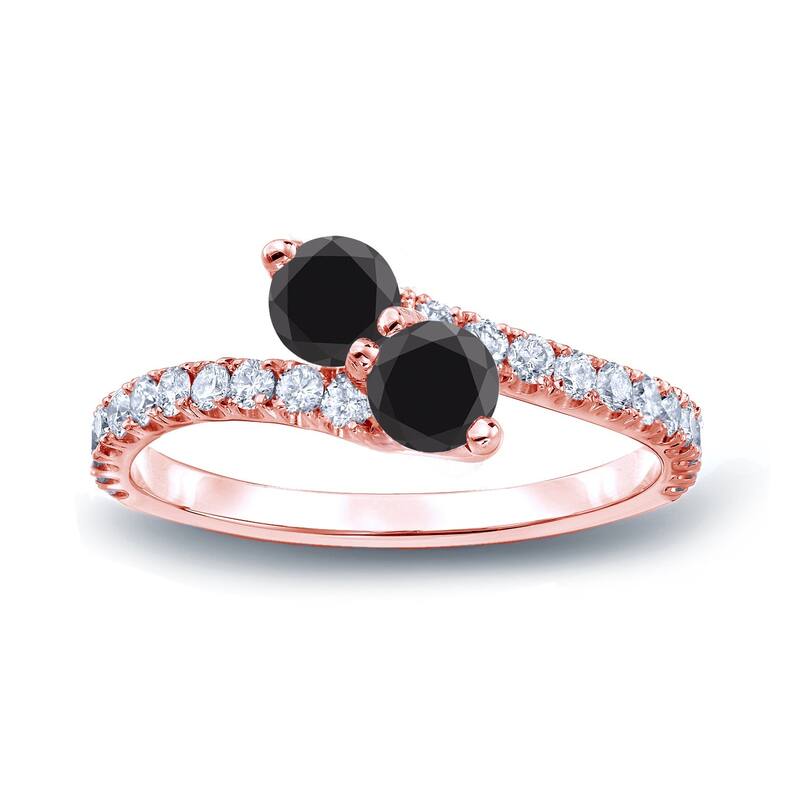 Auriya 14k Gold 3/4ctw 2-Stone Black Diamond Engagement Ring - Rose - 4